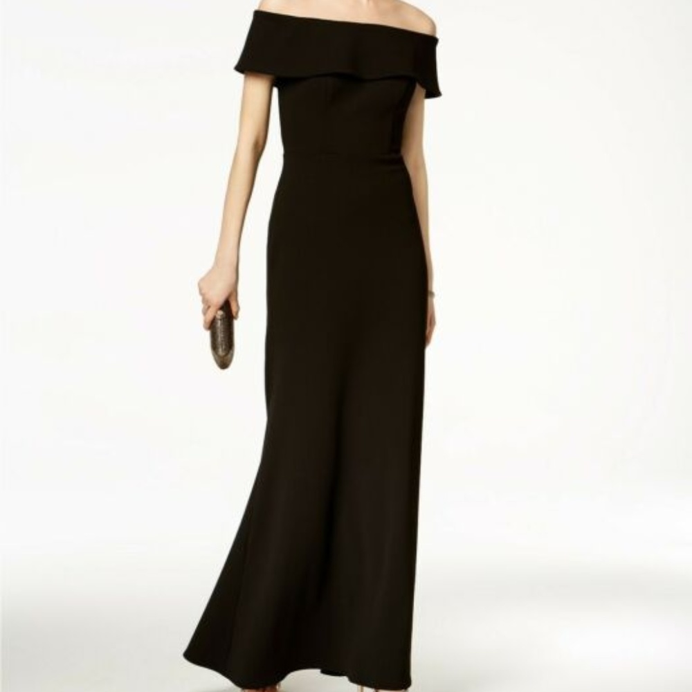 Ruffled-Back Off-The-Shoulder Gown